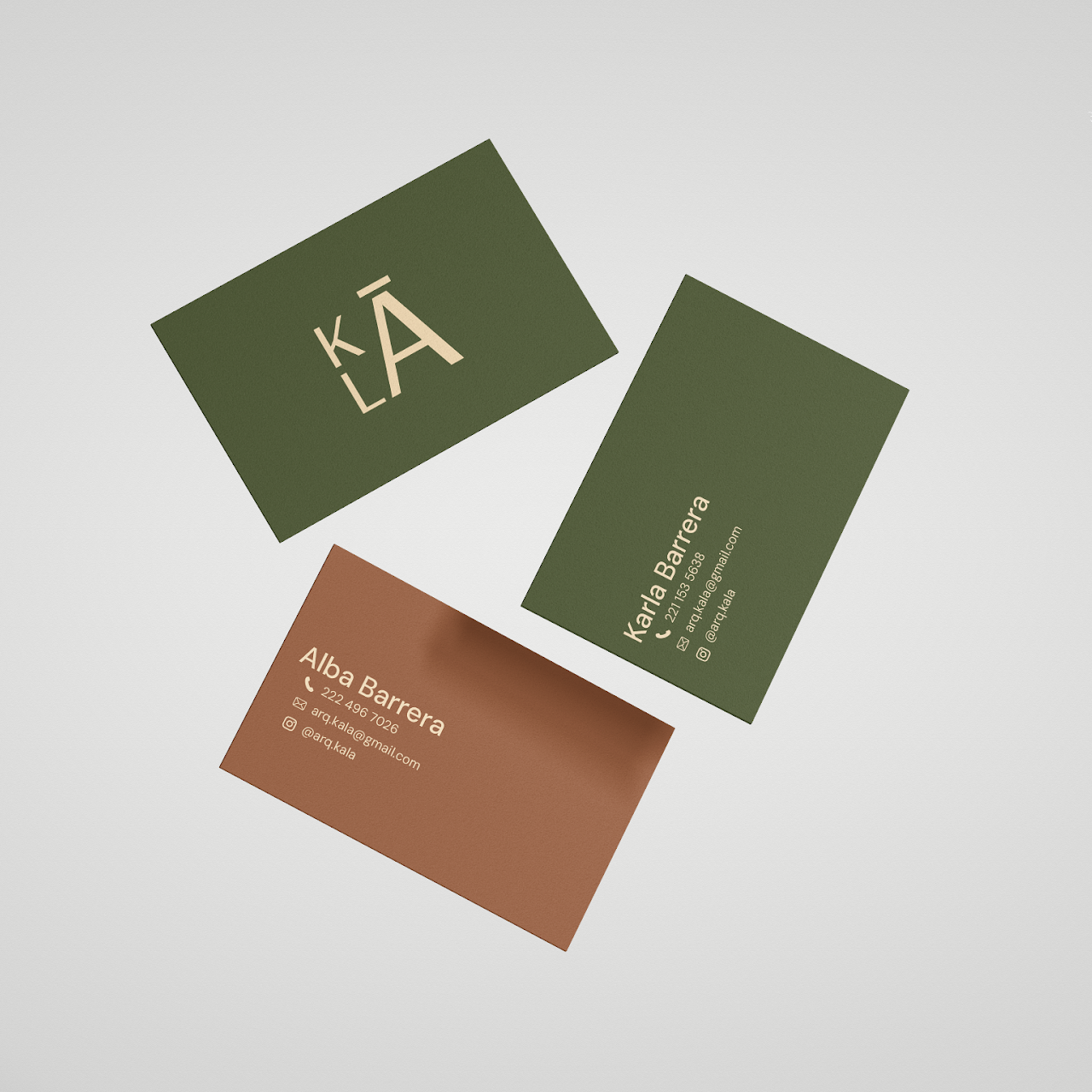 Kāla Brand Guidelines — tarjeta de presentación y packaging